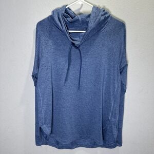 Athleta Uptempo Hoodie Sweatshirt Womens medium Pullover Soft blue thumb holes